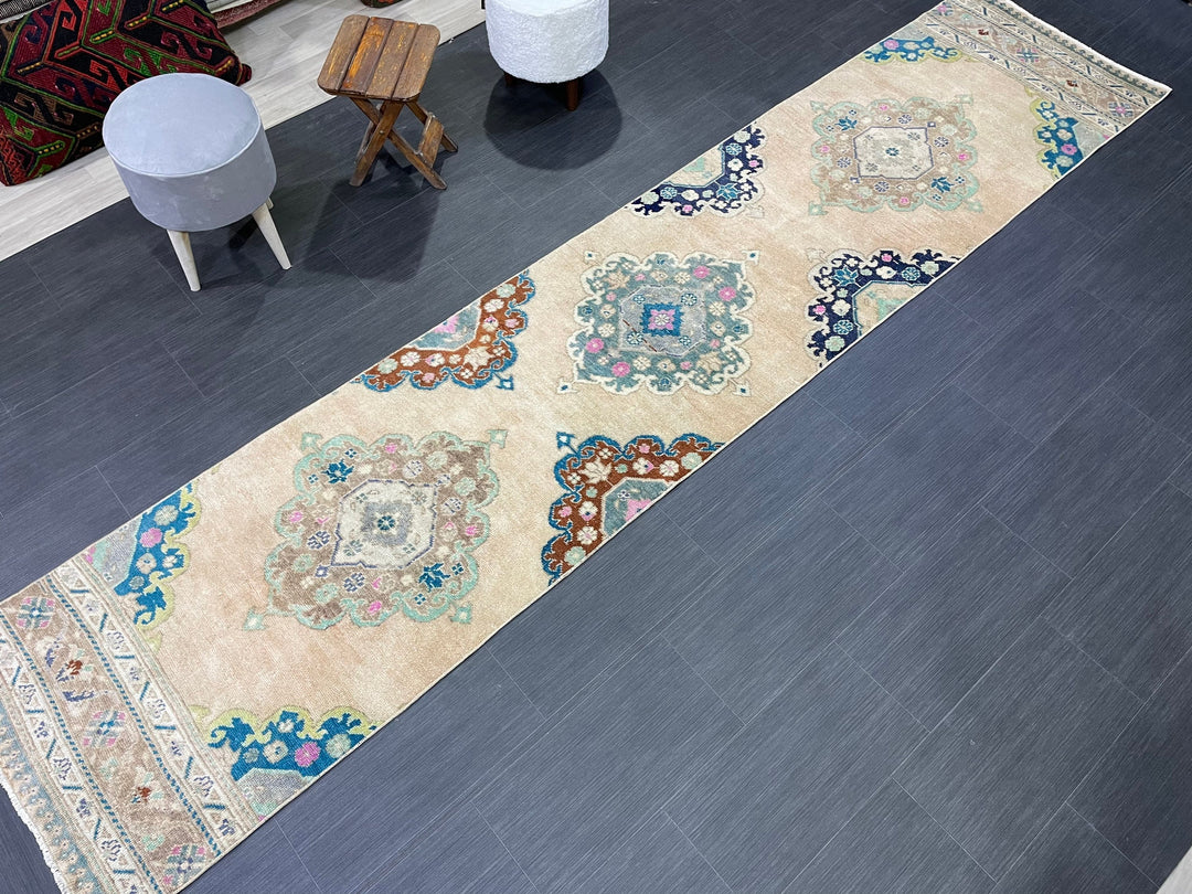 Beige Turkish Runner Rug 2' 6" x 11' 7" Hand-Knotted view 9