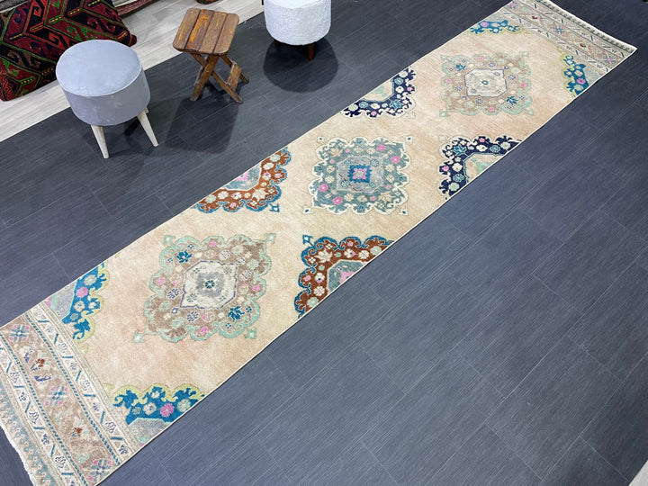 Beige Turkish Runner Rug 2' 6" x 11' 7" Hand-Knotted view 9