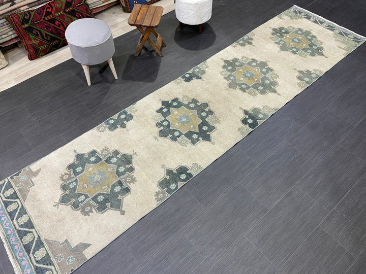 Green Turkish Runner Rug 2' 9" x 11' 1" Hand-Knotted | No. WR31107