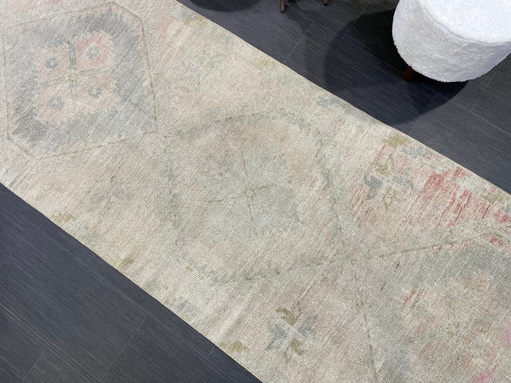 Beige Turkish Runner Rug 3' 1" x 12' 6" Hand-Knotted reverse