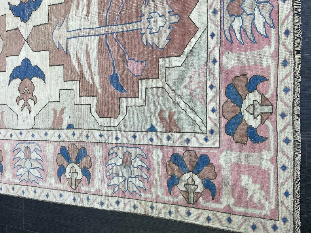Pink Turkish Oushak Rug 5' 2" x 7' 7" Hand-Knotted texture