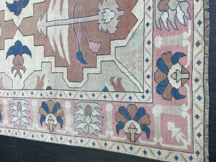 Pink Turkish Oushak Rug 5' 2" x 7' 7" Hand-Knotted texture