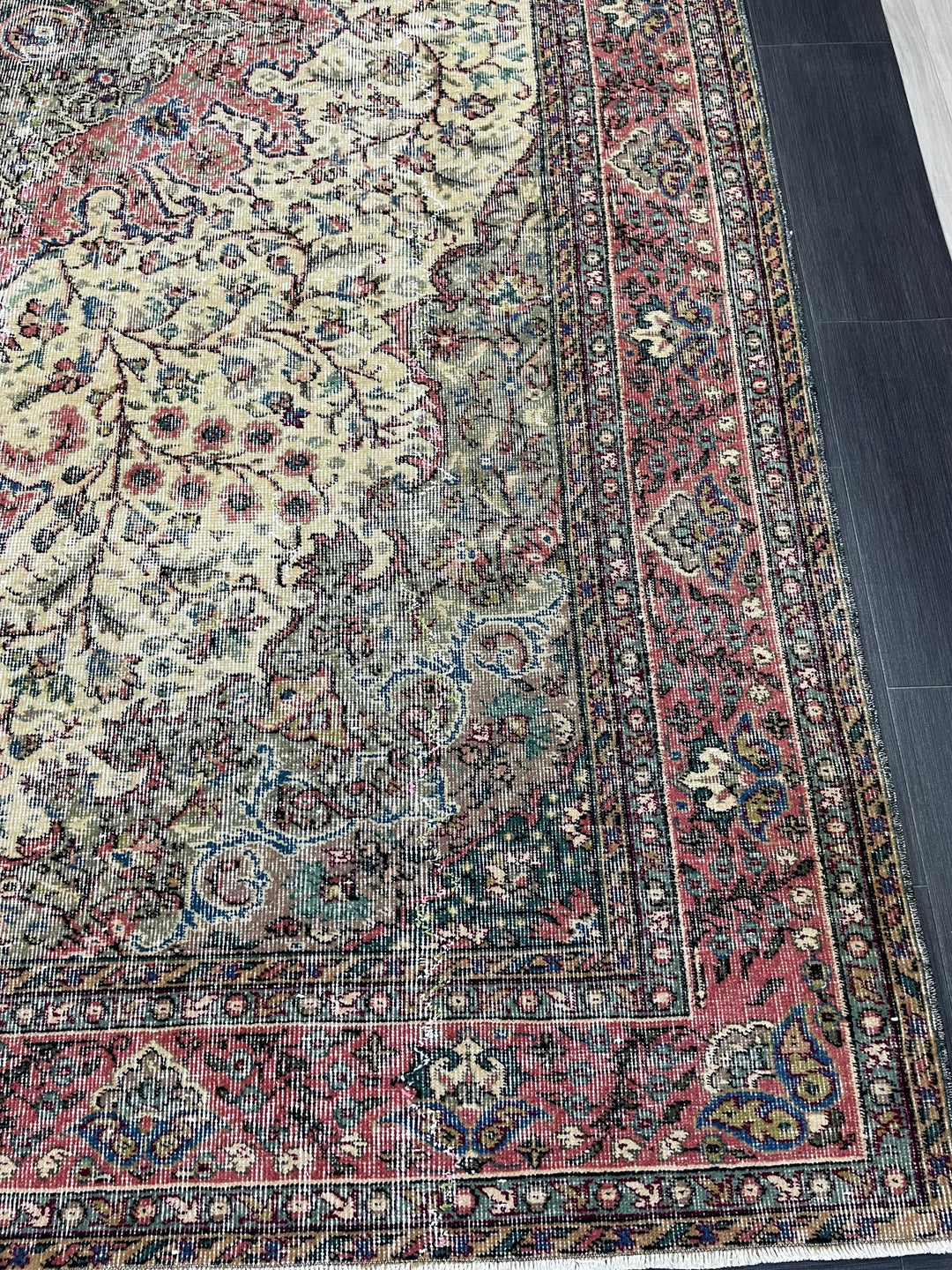 Tan Turkish Oushak Rug 7' x 10' 5" Hand-Knotted detail