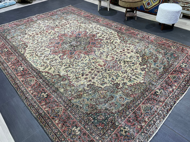 Tan Turkish Oushak Rug 7' x 10' 5" Hand-Knotted