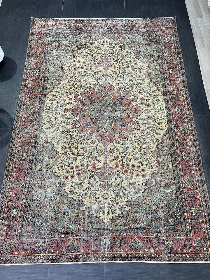 Tan Turkish Oushak Rug 7' x 10' 5" Hand-Knotted reverse