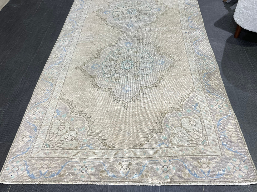 Beige Turkish Runner Rug 4' 3" x 10' 9" Hand-Knotted view 9