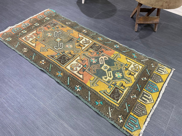 Beige Turkish Runner Rug 2' x 4' 4" Hand-Knotted