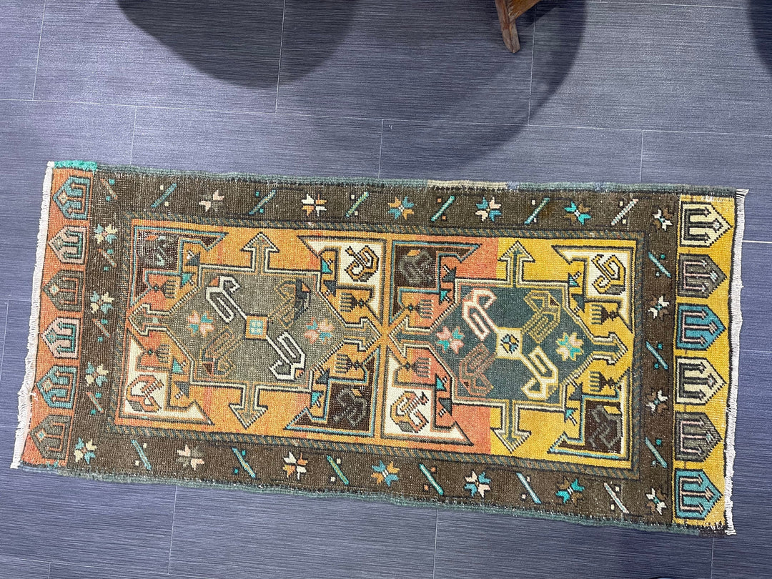 Beige Turkish Runner Rug 2' x 4' 4" Hand-Knotted close-up