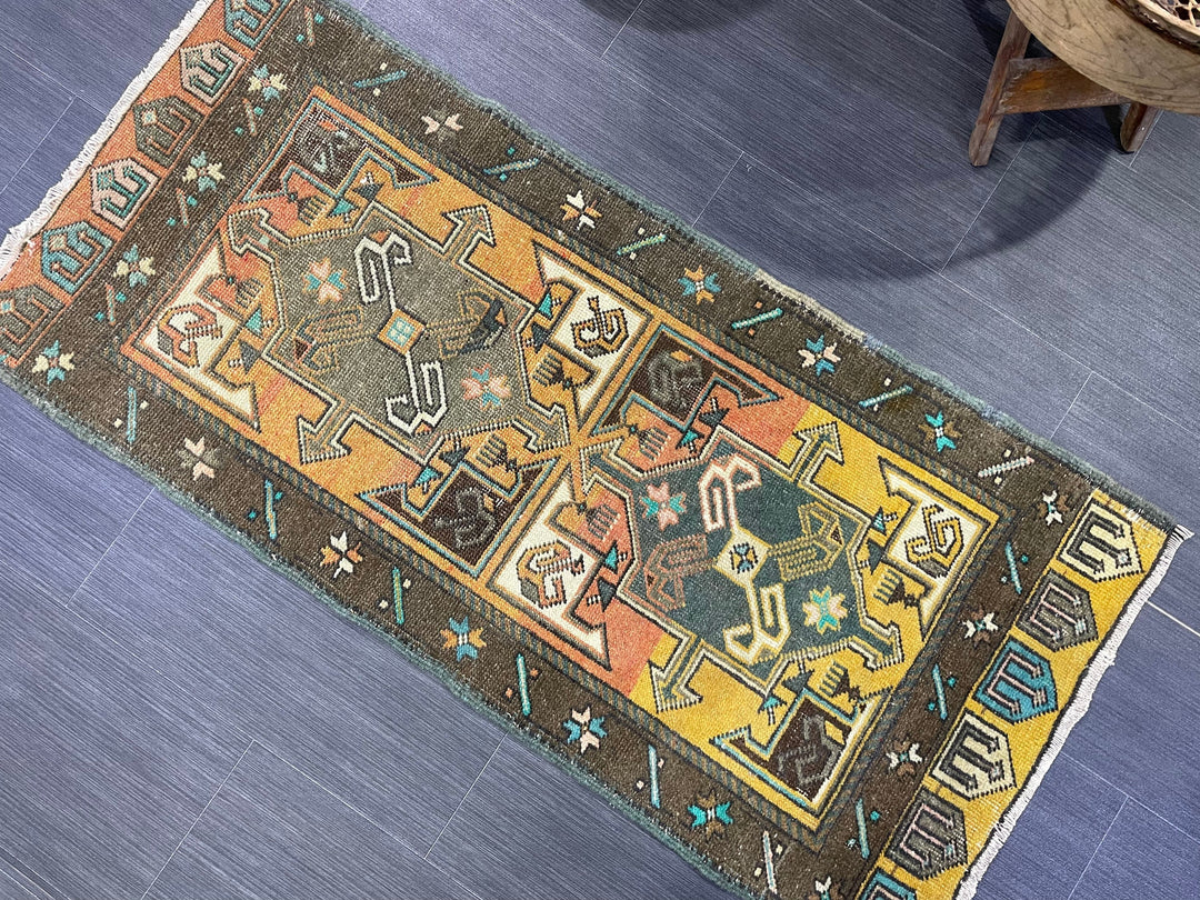 Beige Turkish Runner Rug 2' x 4' 4" Hand-Knotted pattern