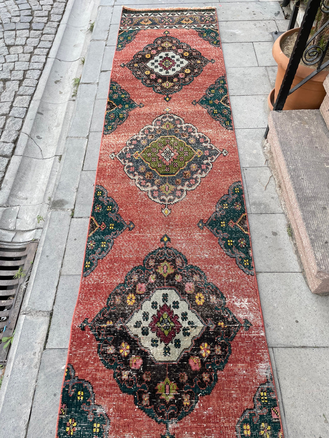 Beige Turkish Distressed Runner Rug 2' 5" x 16' 4" Hand-Knotted | No. WR69698