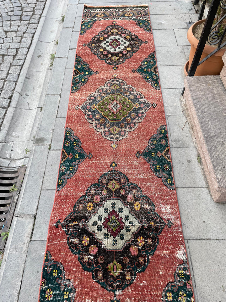 Beige Turkish Distressed Runner Rug 2' 5" x 16' 4" Hand-Knotted | No. WR69698