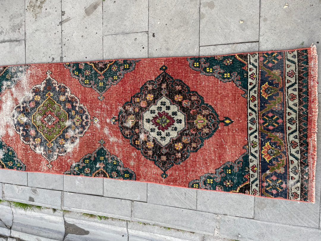 Beige Turkish Distressed Runner Rug 2' 5" x 16' 4" Hand-Knotted | No. WR69698