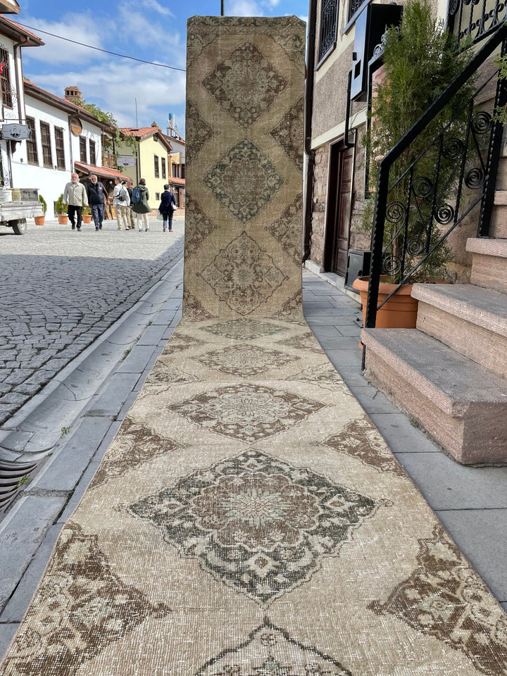 Beige Turkish Distressed Runner Rug 2' 9" x 24' 1" Hand-Knotted | No. WR76739