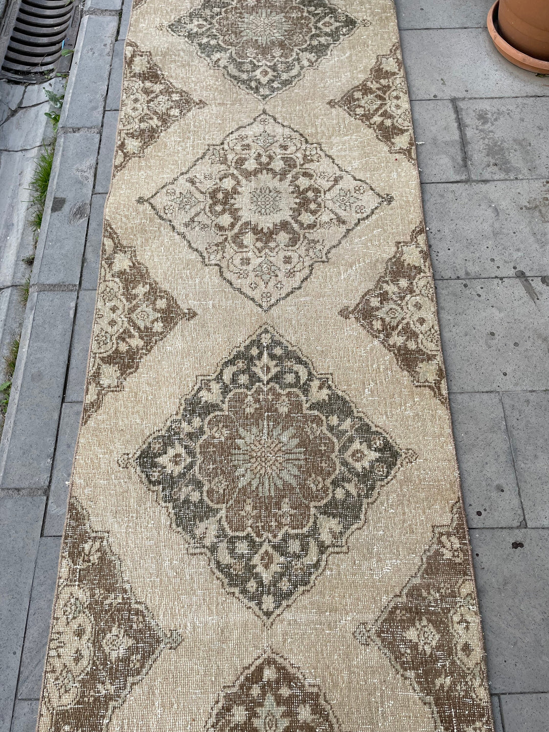 Beige Turkish Distressed Runner Rug 2' 9" x 24' 1" Hand-Knotted | No. WR76739