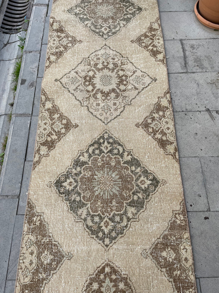 Beige Turkish Distressed Runner Rug 2' 9" x 24' 1" Hand-Knotted | No. WR76739