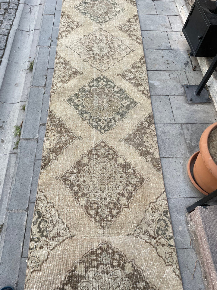 Beige Turkish Distressed Runner Rug 2' 9" x 24' 1" Hand-Knotted | No. WR76739