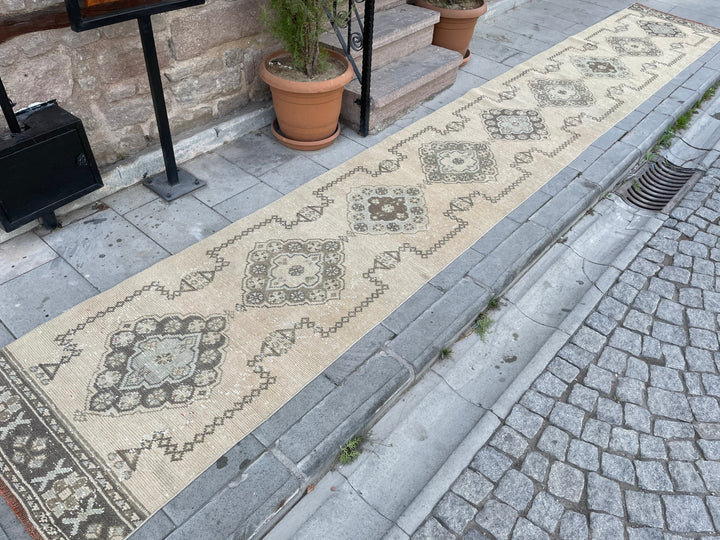 Beige Turkish Runner Rug 2' 9" x 18' 7" Hand-Knotted