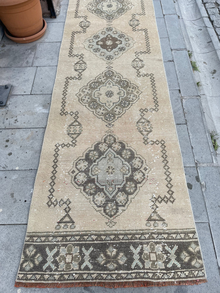 Beige Turkish Runner Rug 2' 9" x 18' 7" Hand-Knotted pattern