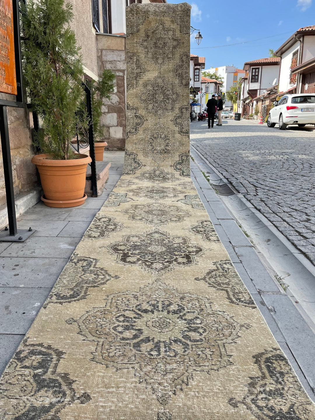 Beige Turkish Runner Rug 2' 9" x 23' 6" Hand-Knotted close-up