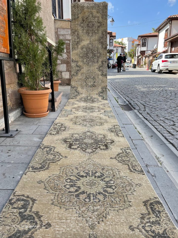 Beige Turkish Runner Rug 2' 9" x 23' 6" Hand-Knotted close-up