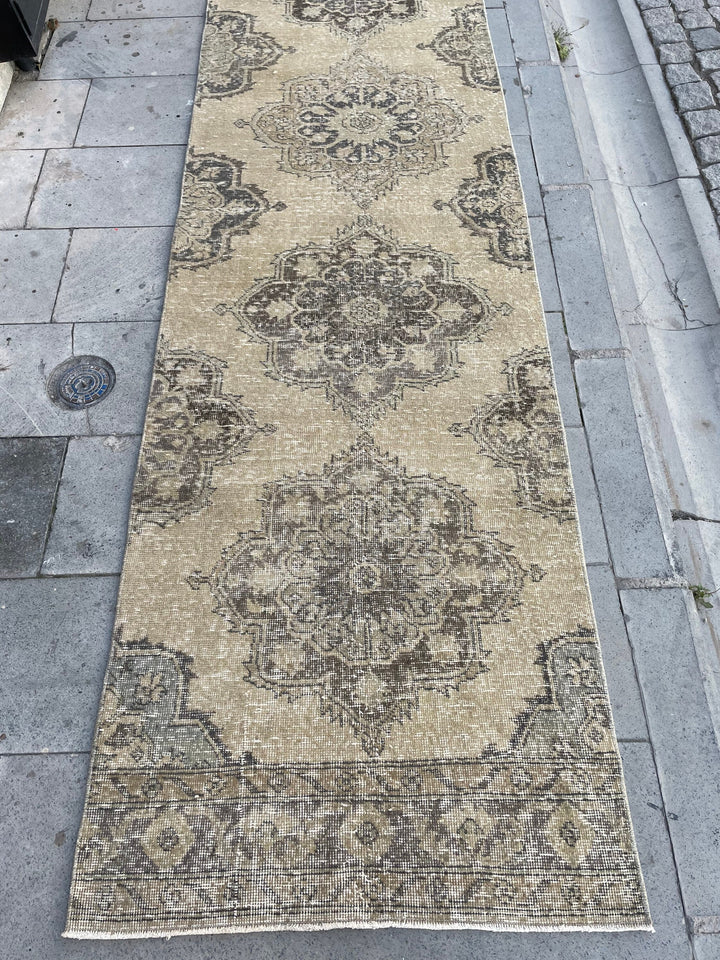 Beige Turkish Runner Rug 2' 9" x 23' 6" Hand-Knotted texture