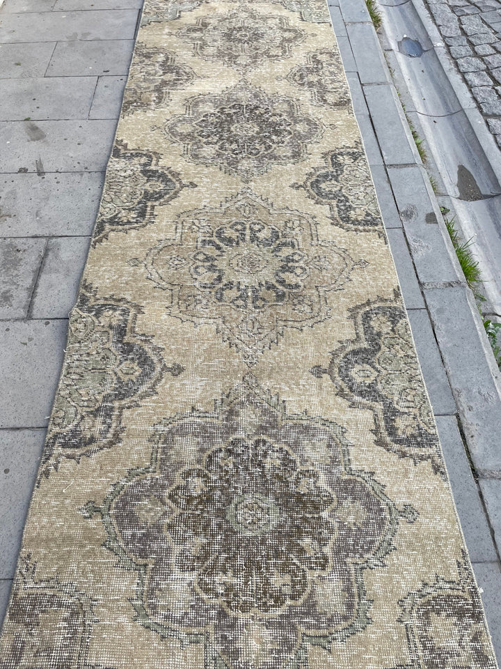 Beige Turkish Runner Rug 2' 9" x 23' 6" Hand-Knotted reverse