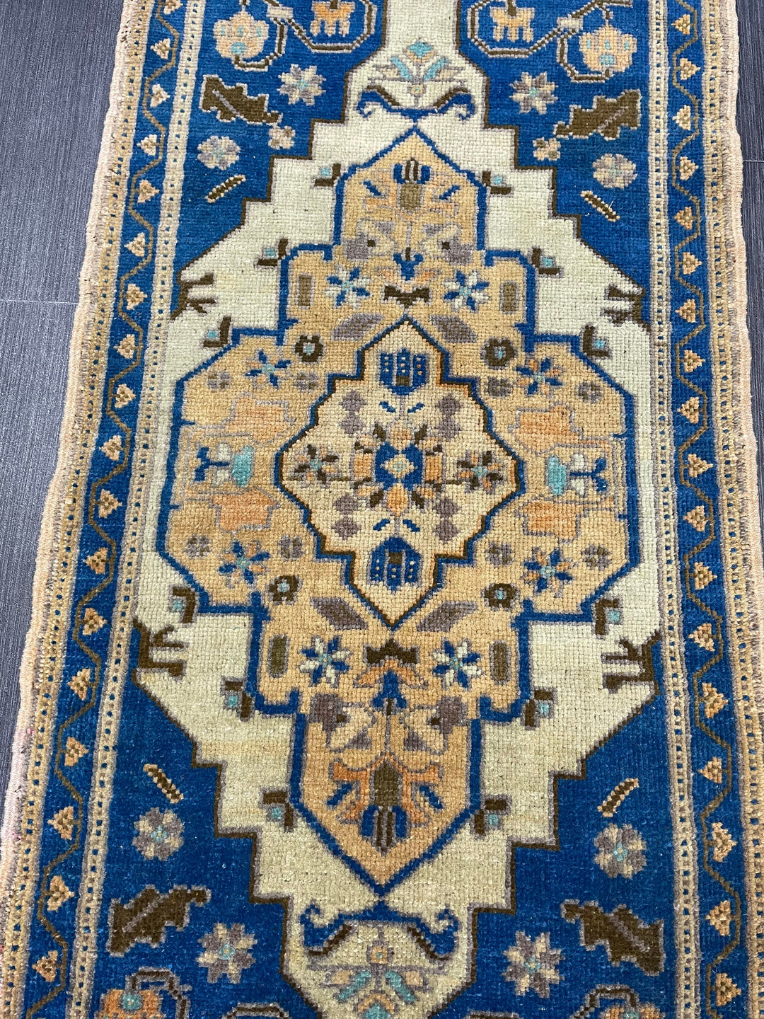 Beige Turkish Runner Rug 1' 10" x 3' 9" Hand-Knotted close-up