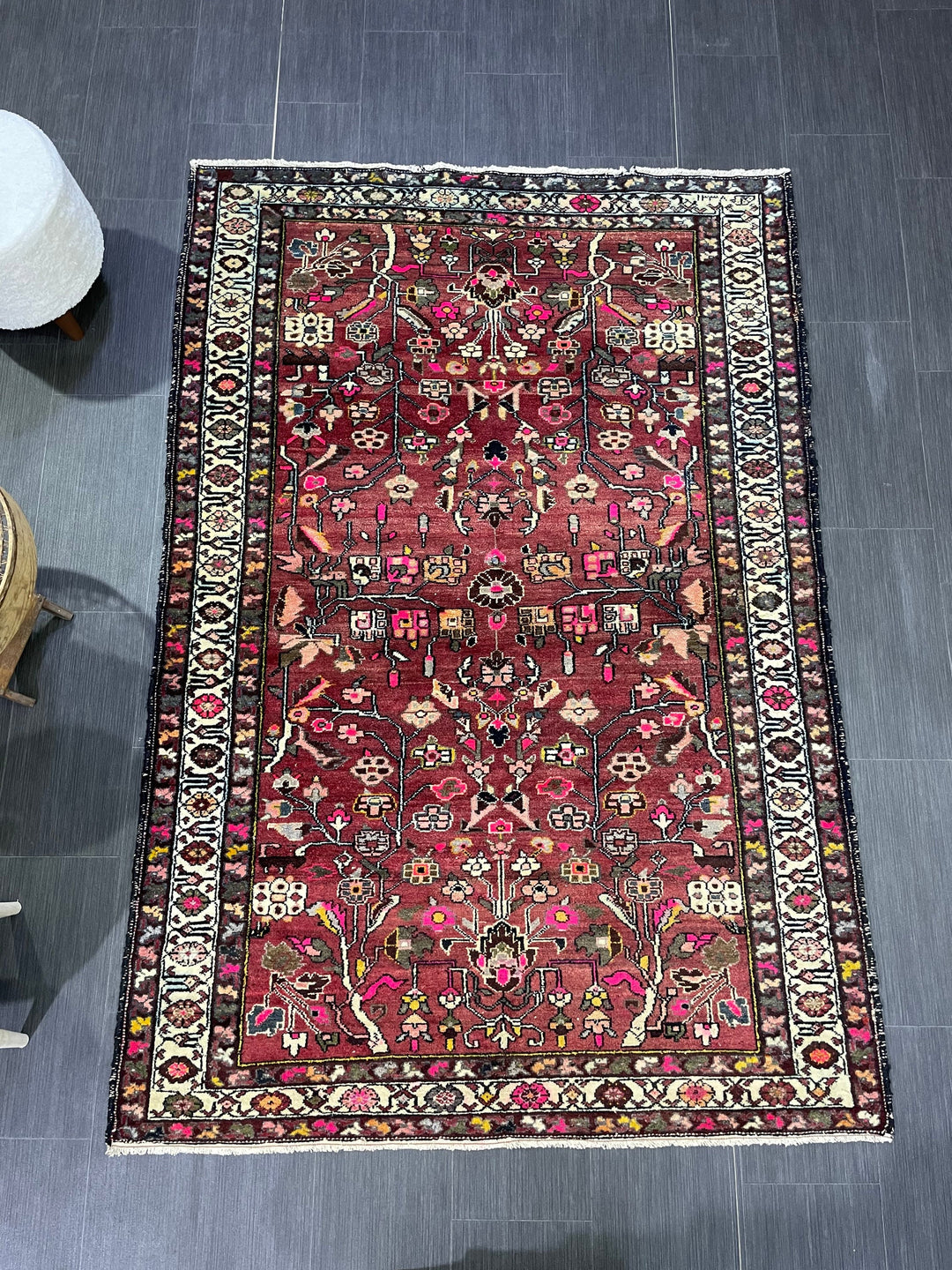 Turkish Vintage Rug 4' 8" x 6' 10" Hand-Knotted close-up