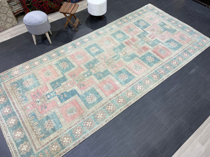 Turkish Oushak Rug 4' 11" x 11' 1" Hand-Knotted close-up