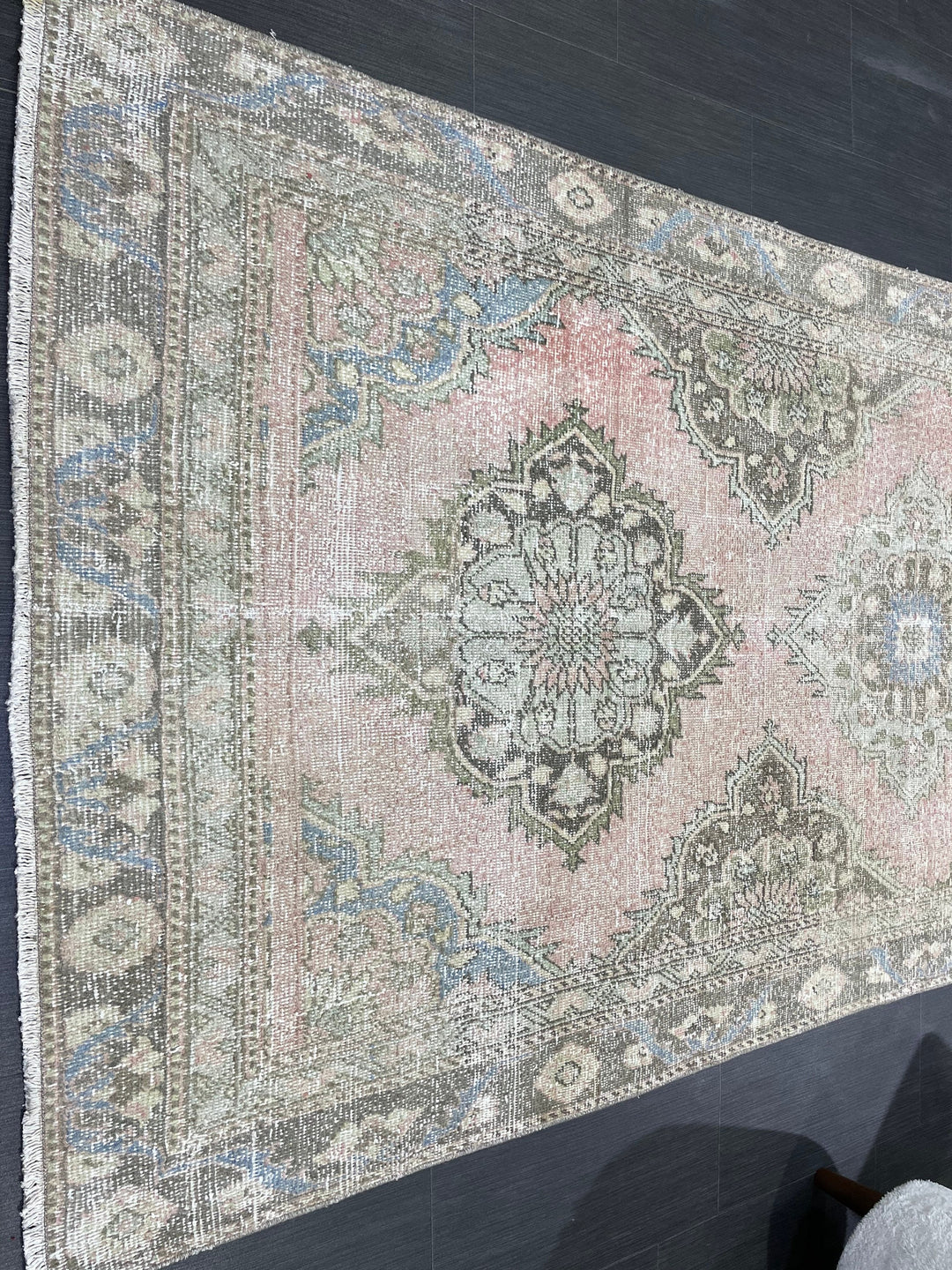 Pink Turkish Runner Rug 4' 3" x 9' 2" Hand-Knotted pattern