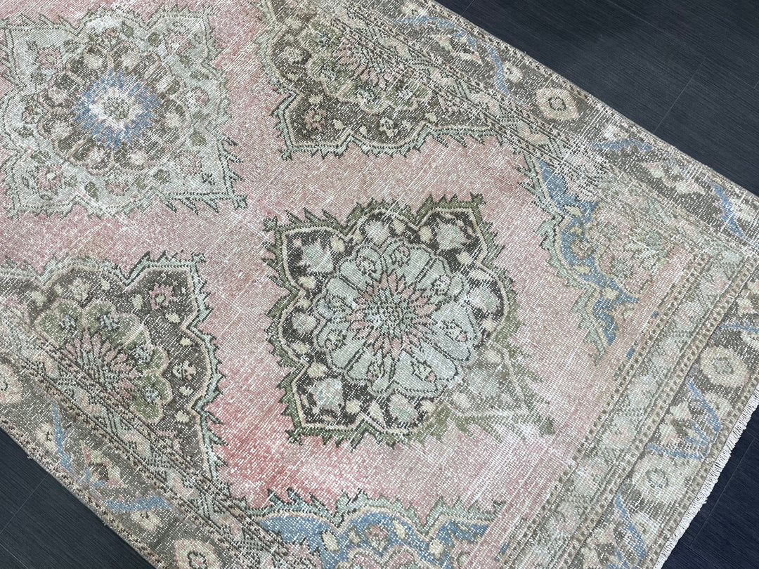 Pink Turkish Runner Rug 4' 3" x 9' 2" Hand-Knotted field