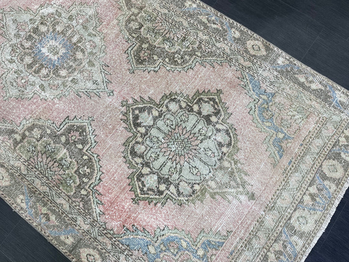 Pink Turkish Runner Rug 4' 3" x 9' 2" Hand-Knotted field
