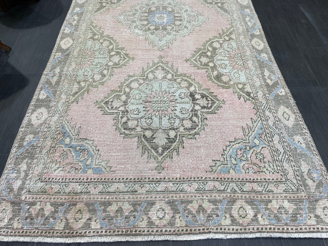 Pink Turkish Runner Rug 4' 3" x 9' 2" Hand-Knotted view 9