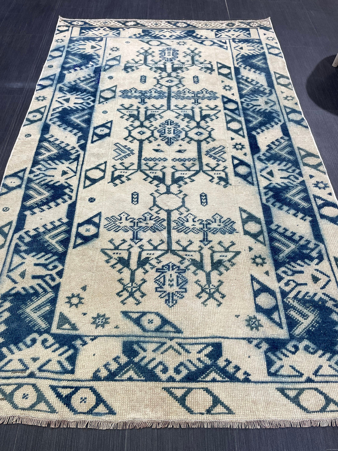 Blue Turkish Runner Rug 3' 9" x 6' 2" Hand-Knotted | No. WR90963