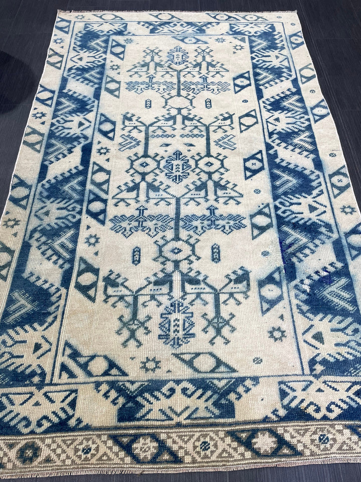 Blue Turkish Runner Rug 3' 9" x 6' 2" Hand-Knotted | No. WR90963