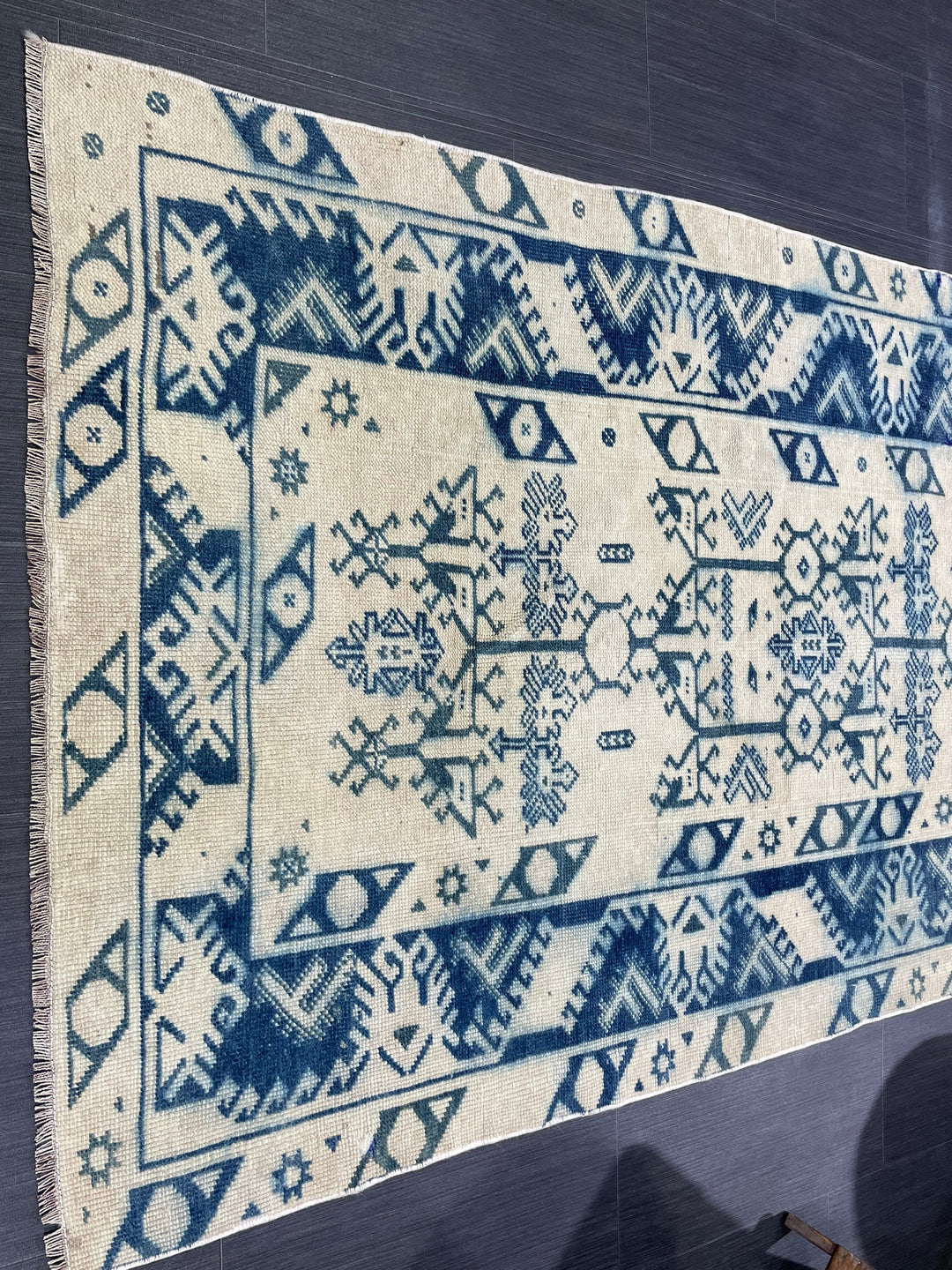 Blue Turkish Runner Rug 3' 9" x 6' 2" Hand-Knotted | No. WR90963