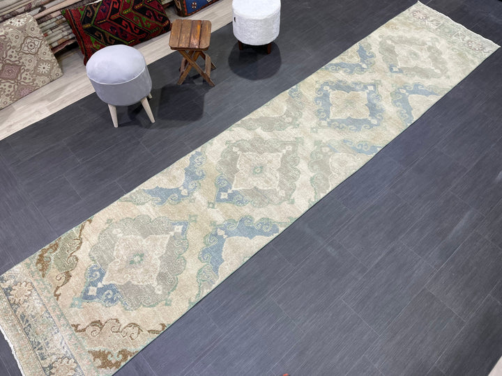 Beige Turkish Runner Rug 2' 8" x 12' 7" Hand-Knotted