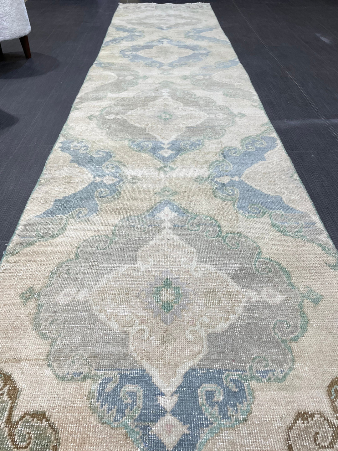 Beige Turkish Runner Rug 2' 8" x 12' 7" Hand-Knotted pattern
