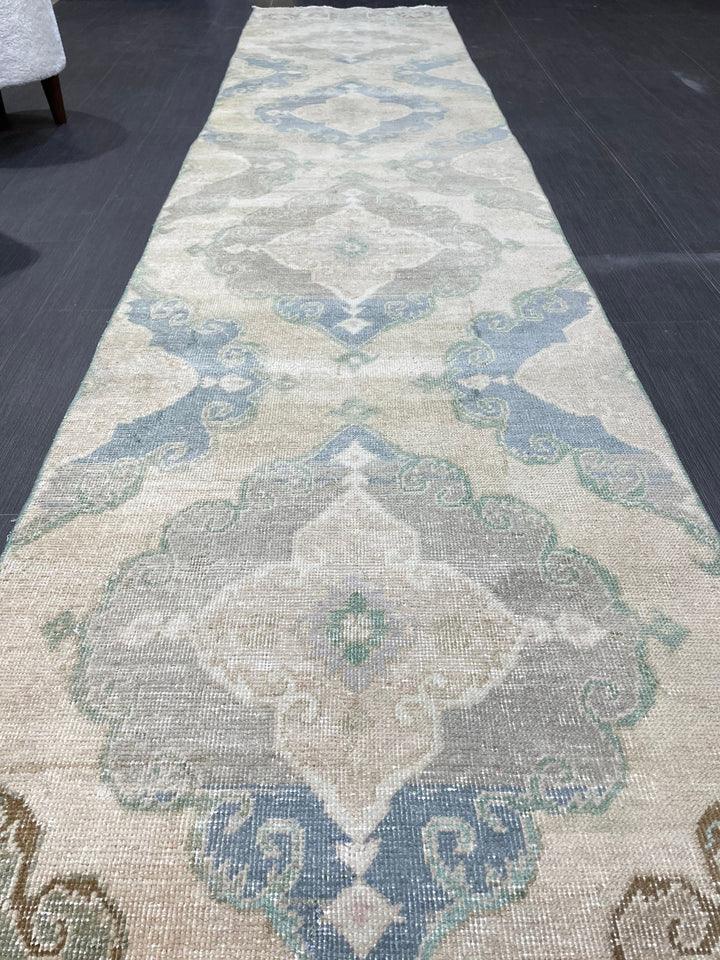 Beige Turkish Runner Rug 2' 8" x 12' 7" Hand-Knotted pattern