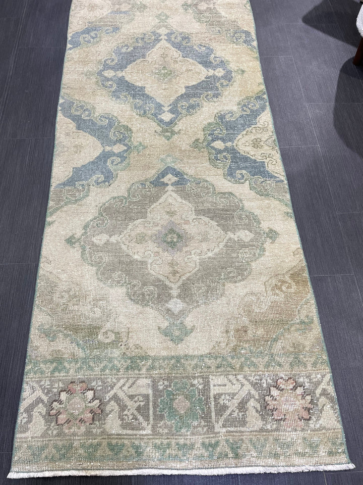 Beige Turkish Runner Rug 2' 8" x 12' 7" Hand-Knotted field
