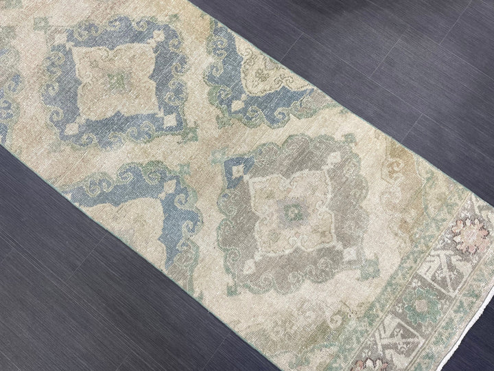Beige Turkish Runner Rug 2' 8" x 12' 7" Hand-Knotted reverse