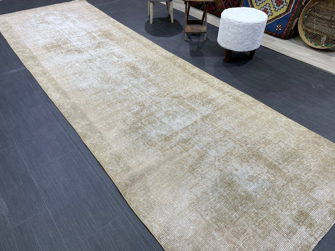 Beige Turkish Runner Rug 3'8" x 11'6" Hand-Knotted | No. WR13364