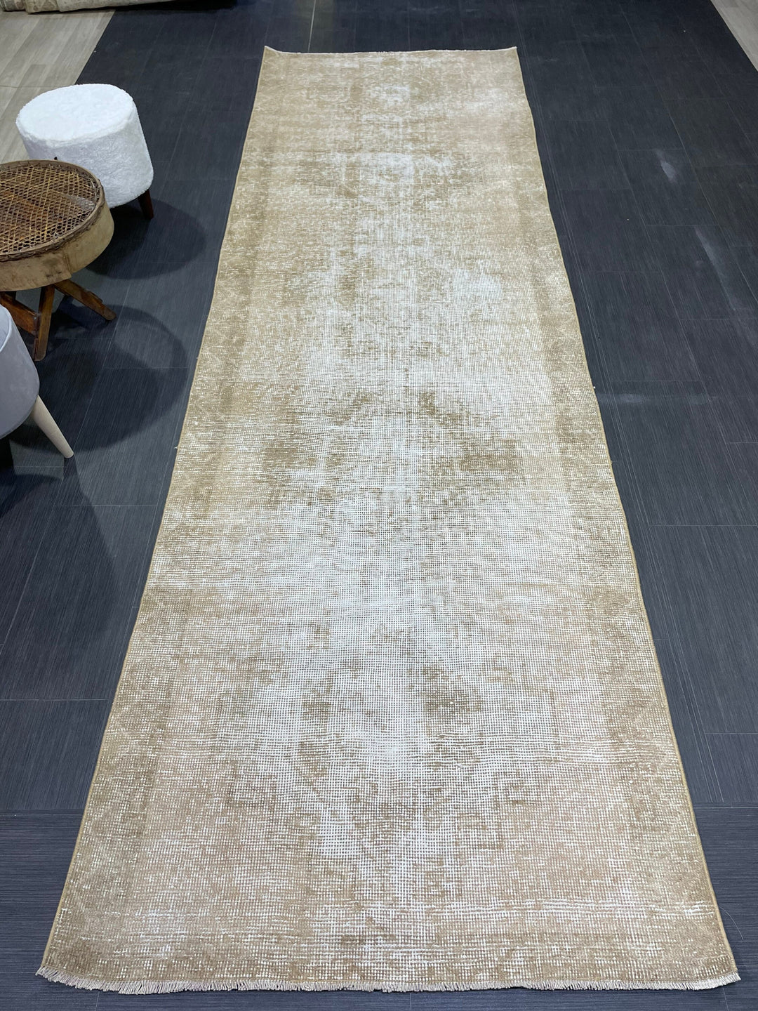 Beige Turkish Runner Rug 3'8" x 11'6" Hand-Knotted | No. WR13364