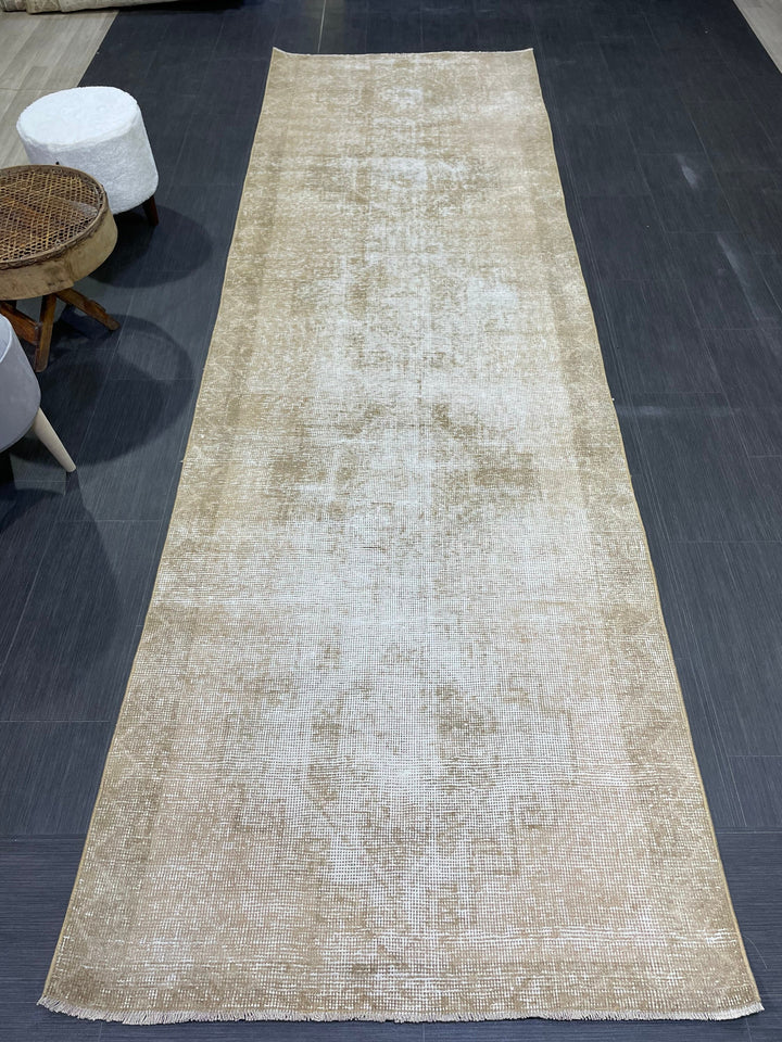 Beige Turkish Runner Rug 3'8" x 11'6" Hand-Knotted | No. WR13364