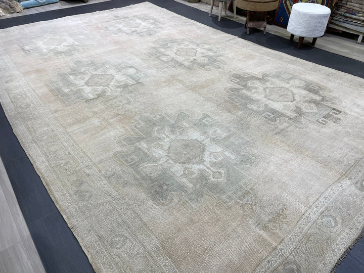 Tan Turkish Oushak Rug 7' 10" x 12' 9" Hand-Knotted