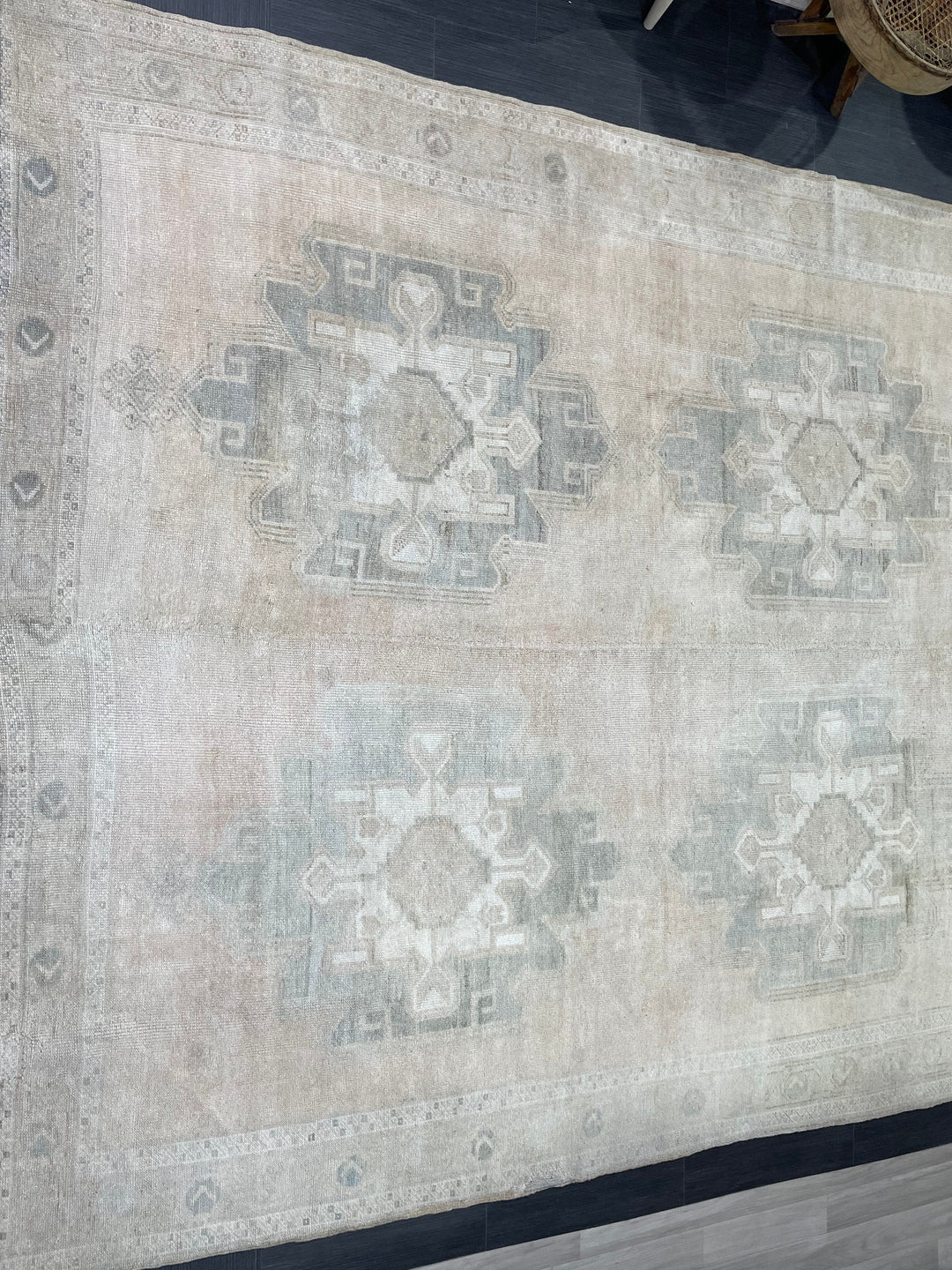 Tan Turkish Oushak Rug 7' 10" x 12' 9" Hand-Knotted close-up