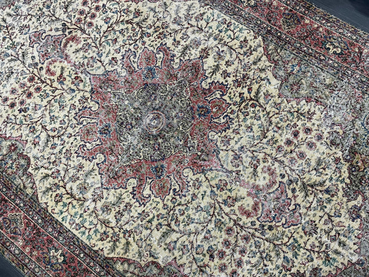 Tan Turkish Oushak Rug 7' x 10' 5" Hand-Knotted close-up