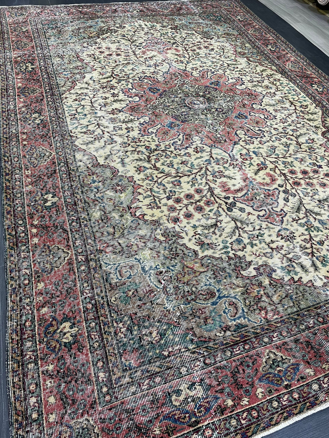 Tan Turkish Oushak Rug 7' x 10' 5" Hand-Knotted border