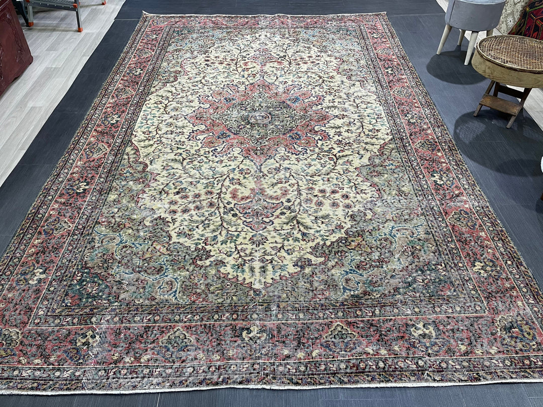 Tan Turkish Oushak Rug 7' x 10' 5" Hand-Knotted view 9