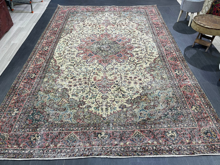 Tan Turkish Oushak Rug 7' x 10' 5" Hand-Knotted view 9